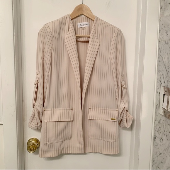 Calvin Klein soft striped beige blazer jacket 0 - Picture 1 of 7
